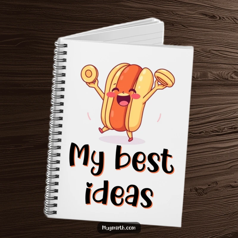 Funny Happy Hot Dog Notebook: A notebook cover featuring a happy hot dog juggling its bun with great skill and a beaming smile.