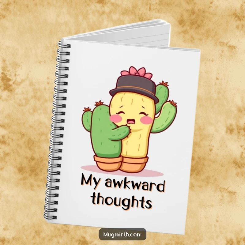 Funny shy cactus recoiling from a hug, a humorous notebook for journaling.