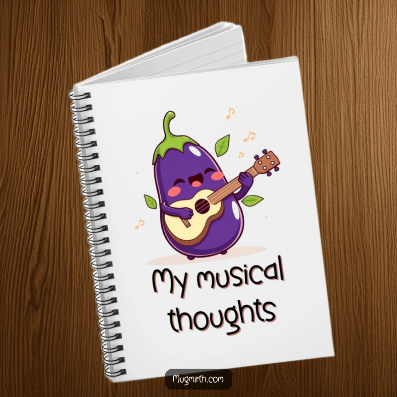 Funny Notebook: A singing eggplant playing a ukulele, its leaves jiggling rhythmically.
