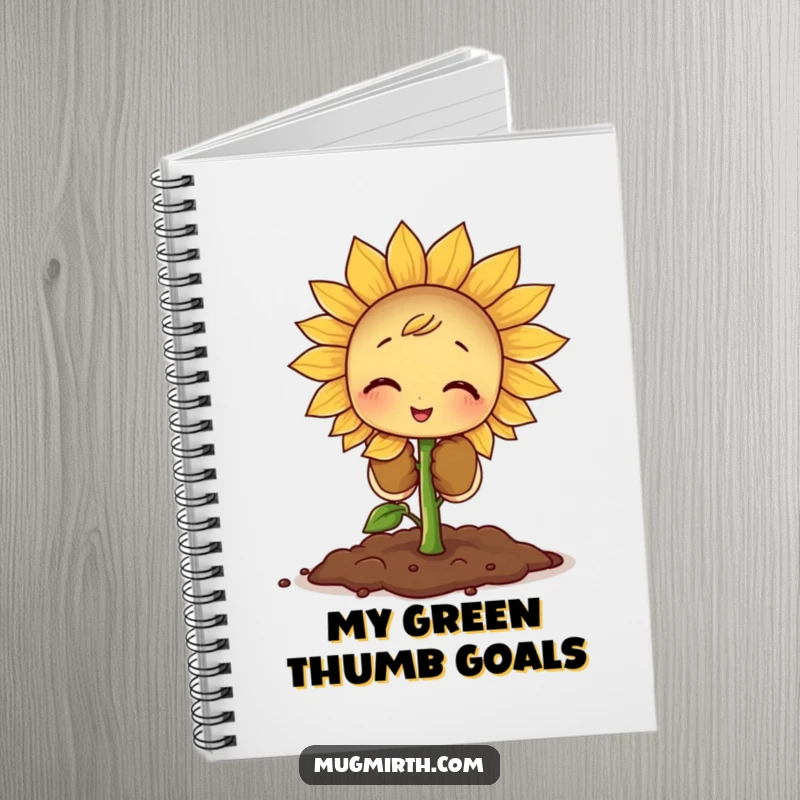 Funny Sprout Notebook: A tiny sprout in oversized gloves struggles with a giant seed, perfect for gardening notes.