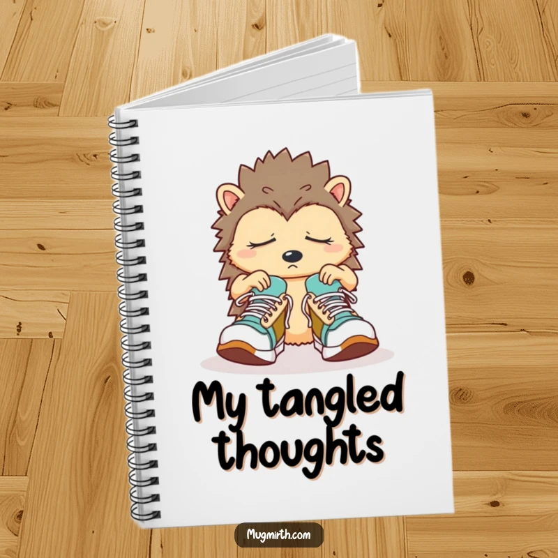 Funny Sleepy Hedgehog Notebook: A confused hedgehog struggles with oversized sneakers, ready for notes.