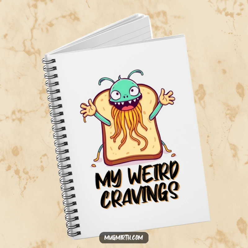 Funny toast reaching for a high-five with the Flying Spaghetti Monster, a humorous notebook.