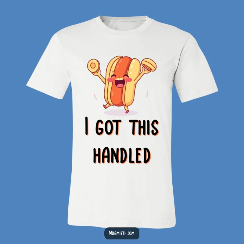 Funny Happy Hot Dog T-Shirt: Juggling Bun Joy tee, a hilarious gift for parties.
