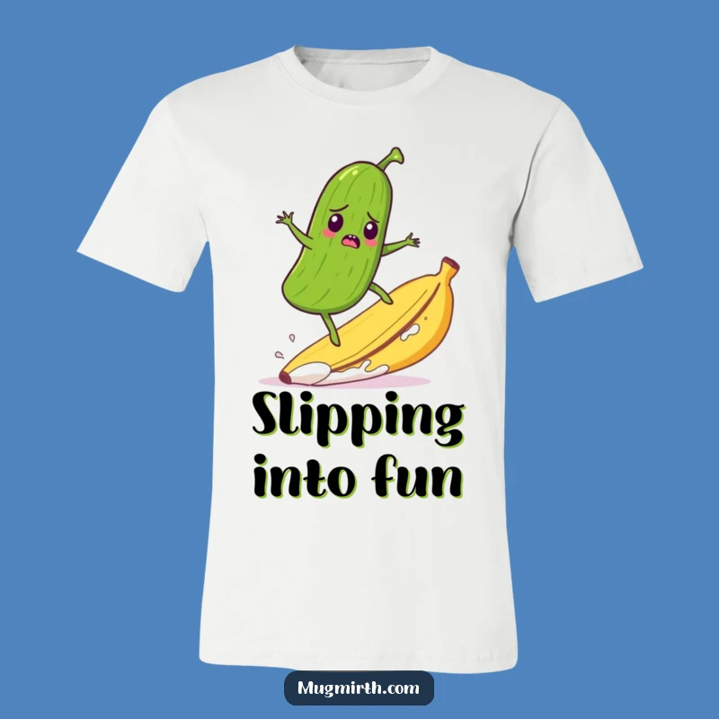 Funny Pickle Banana Peel Surf T-Shirt - Action Packed Humor Tee