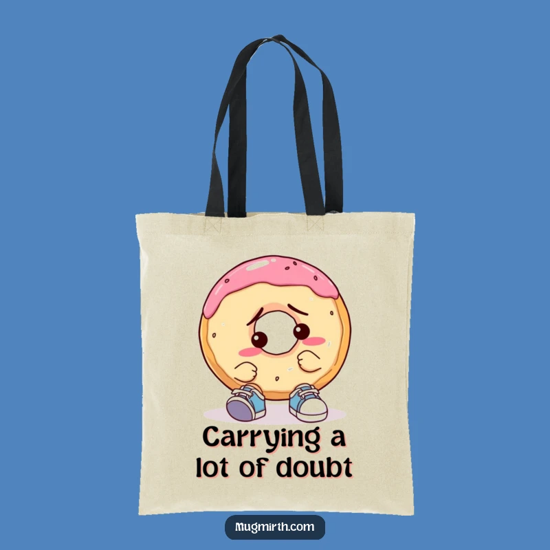 Funny Confused Donut Tote Bag: Tiny Shoe Trouble, a hilarious and practical gift.