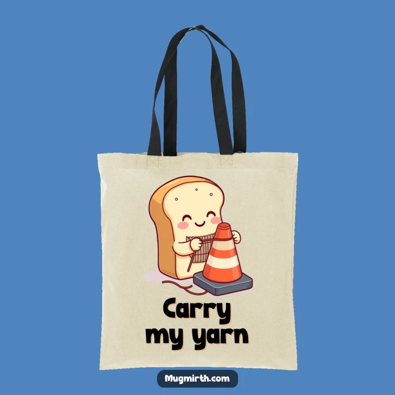 Funny Bread Traffic Cone Tote Bag - Whimsical Knitting Style, Ideal Humorous Gift