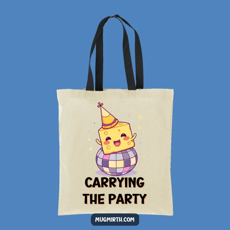 Funny Disco Cheese Tote Bag: Carry your party essentials with cheesy style, a fabulous funny gift!